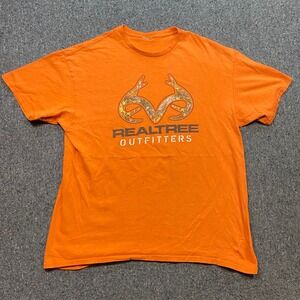 Realtree Outfitters TShirt‎ Sz L Mens Orange Gorpcore Camo Logo Graphic Tee